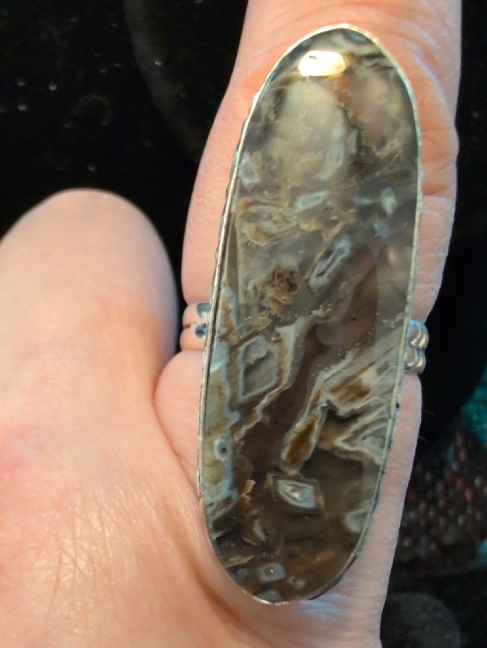 Elongated Oval Shaped Stick Agate Ring